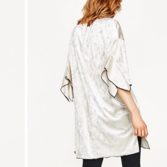 Zara Cream with black details Velvet Tunic Sz M. New without tags - Picture 2 of 8
